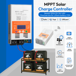 100a mppt solar charge controller v124, 12v/24v/48v auto detection, supports lithium, lifepo₄, agm, gel, and lead acid batteries, max 160v pv input
