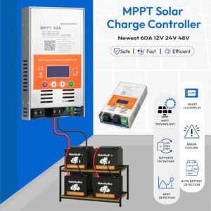 60a mppt solar charge controller v124, 12v/24v/48v auto detection, supports lithium, lifepo₄, agm, gel, and lead acid batteries, max 160v pv input